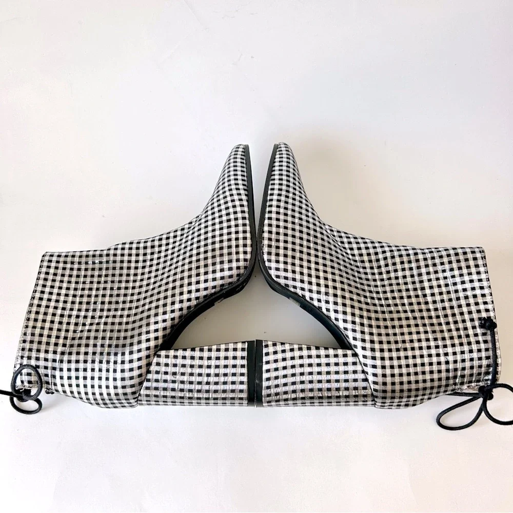 Anthropologie Metallic Check Pointed Toe Ankle Boot Silver Black Block Heel 36 - Picture 8 of 11